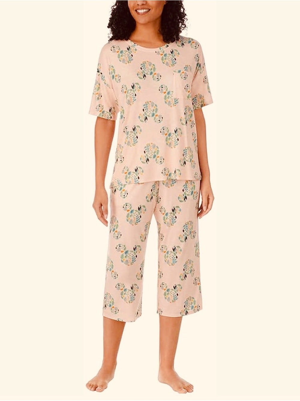 Disney Mickey Peach Floral Short Sleeve Pajama Set
